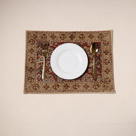Red - natural dyed pedana kalamkari cotton table mat 29