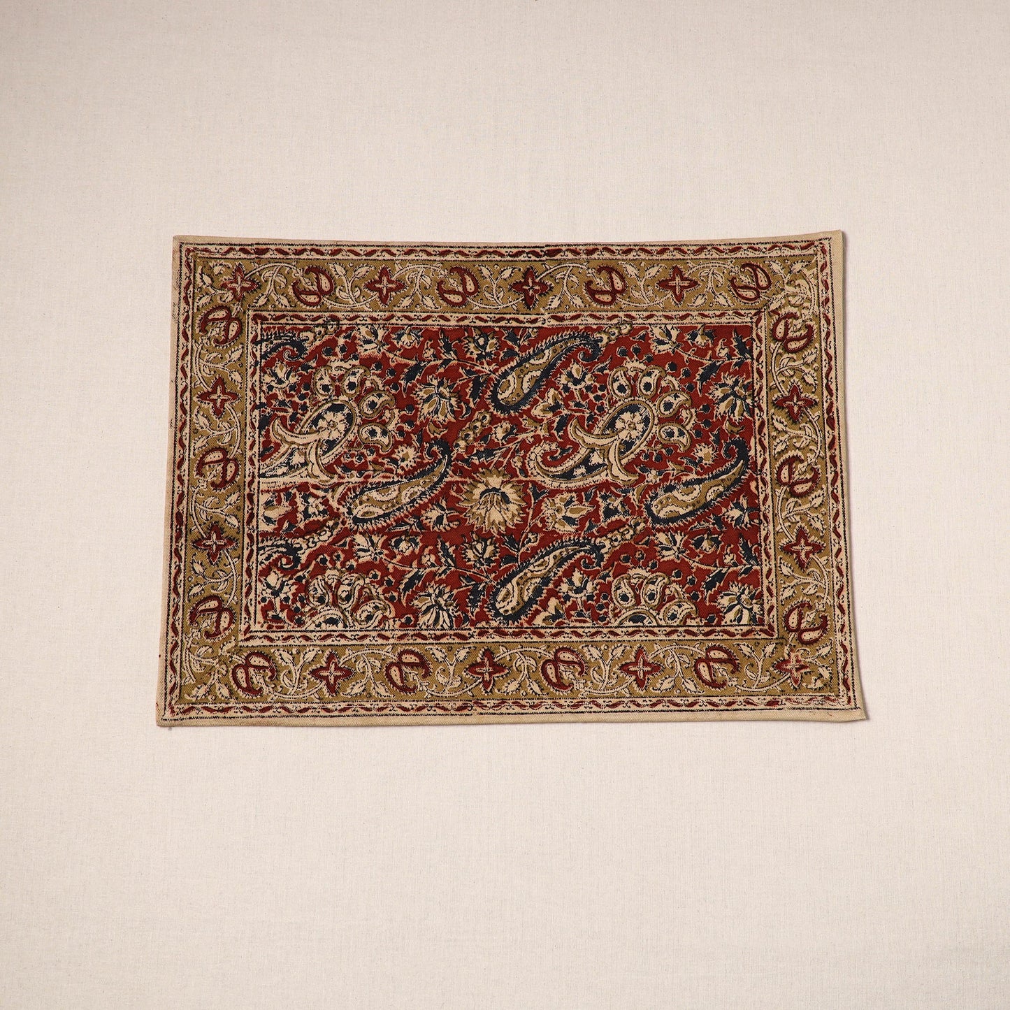Red - natural dyed pedana kalamkari cotton table mat 29