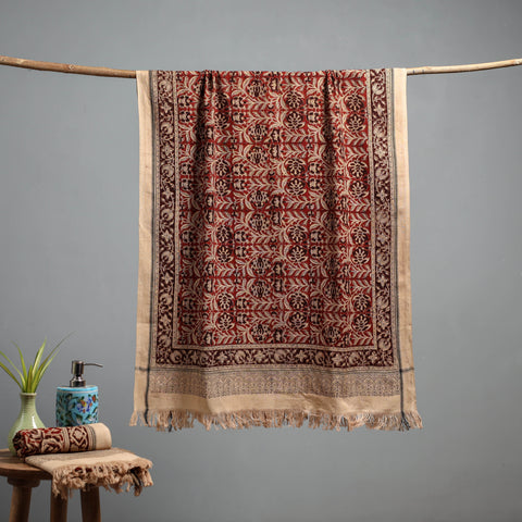 Natural dyed pedana kalamkari printed handloom cotton towel