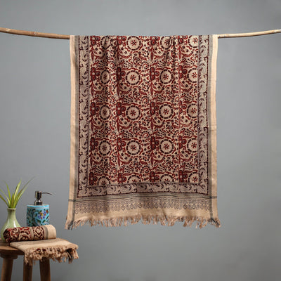 Natural dyed pedana kalamkari printed handloom cotton towel