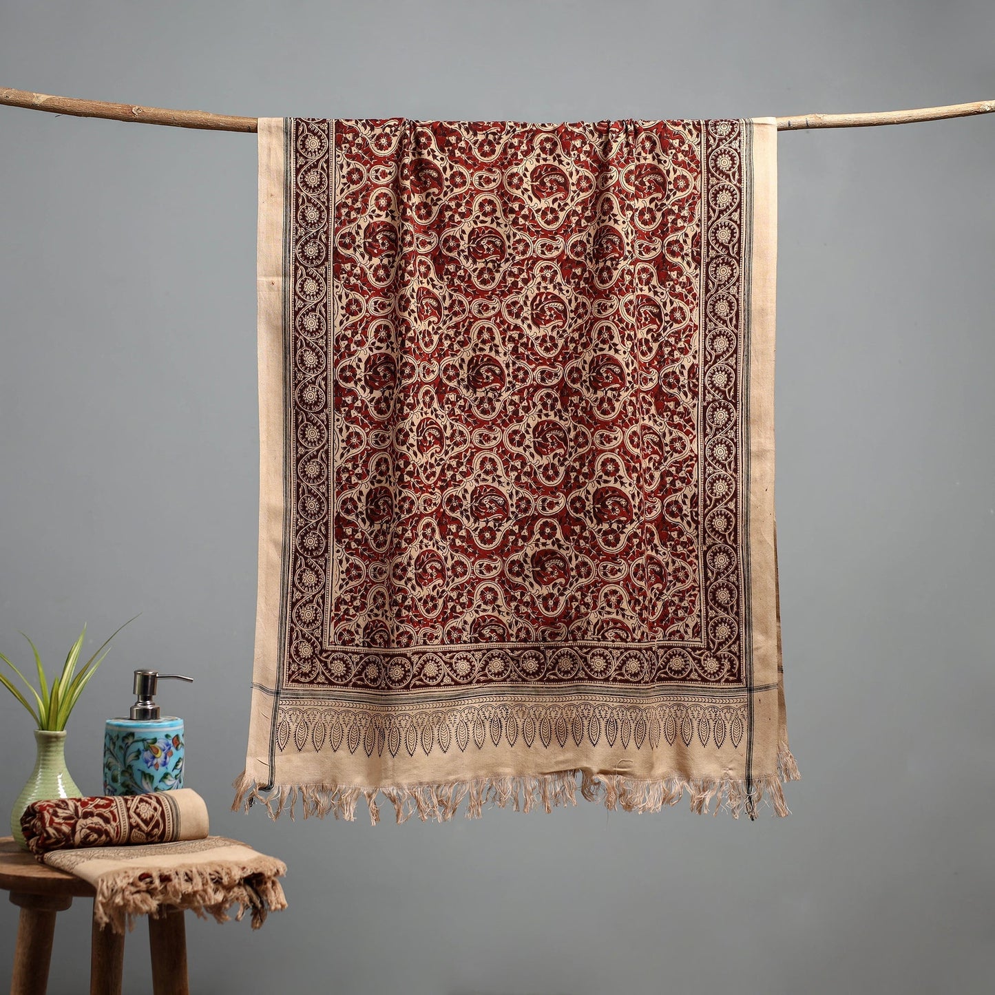 Natural dyed pedana kalamkari printed handloom cotton towel