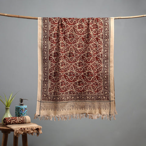 Natural dyed pedana kalamkari printed handloom cotton towel