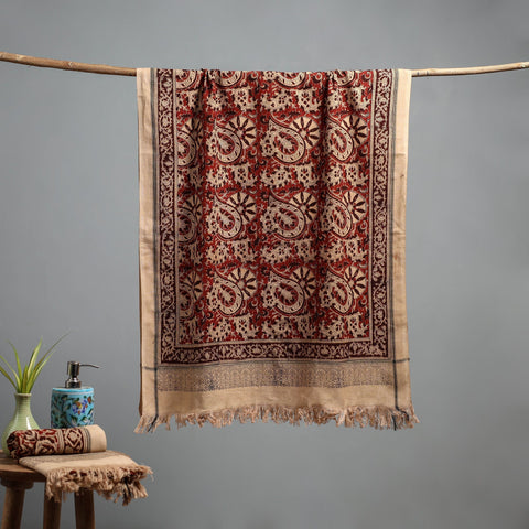 Natural dyed pedana kalamkari printed handloom cotton towel