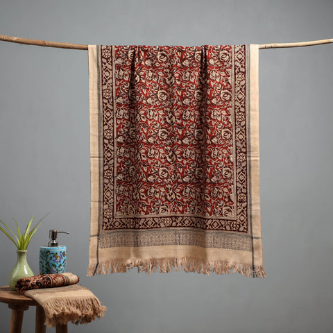 Natural dyed pedana kalamkari printed handloom cotton towel