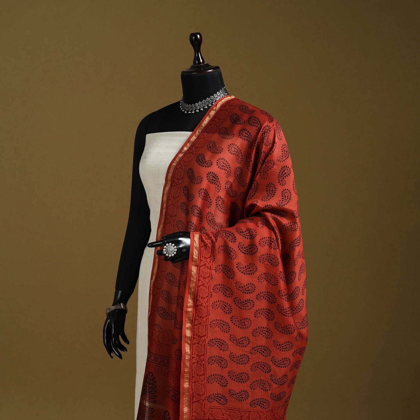 Red - natural dyed printed chanderi silk bagh dupatta 30