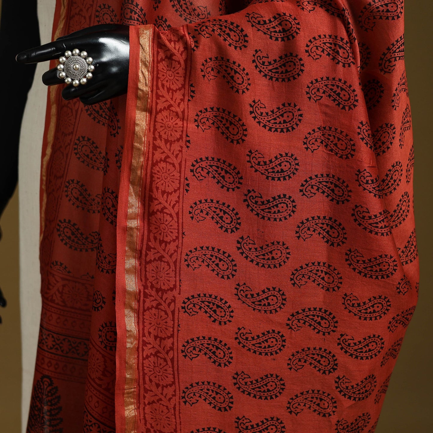 Red - natural dyed printed chanderi silk bagh dupatta 30