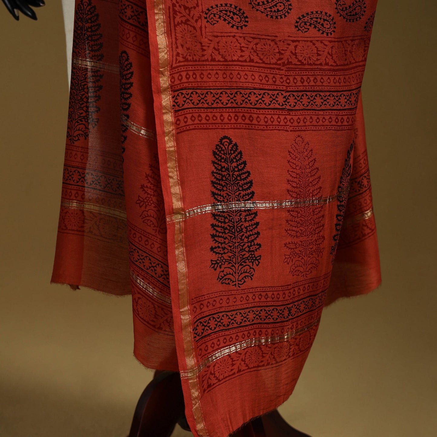 Red - natural dyed printed chanderi silk bagh dupatta 30
