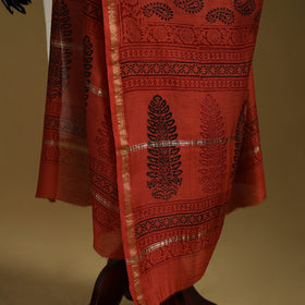 Red - natural dyed printed chanderi silk bagh dupatta 30