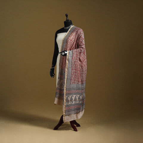 Red - natural dyed printed chanderi silk bagh dupatta 41