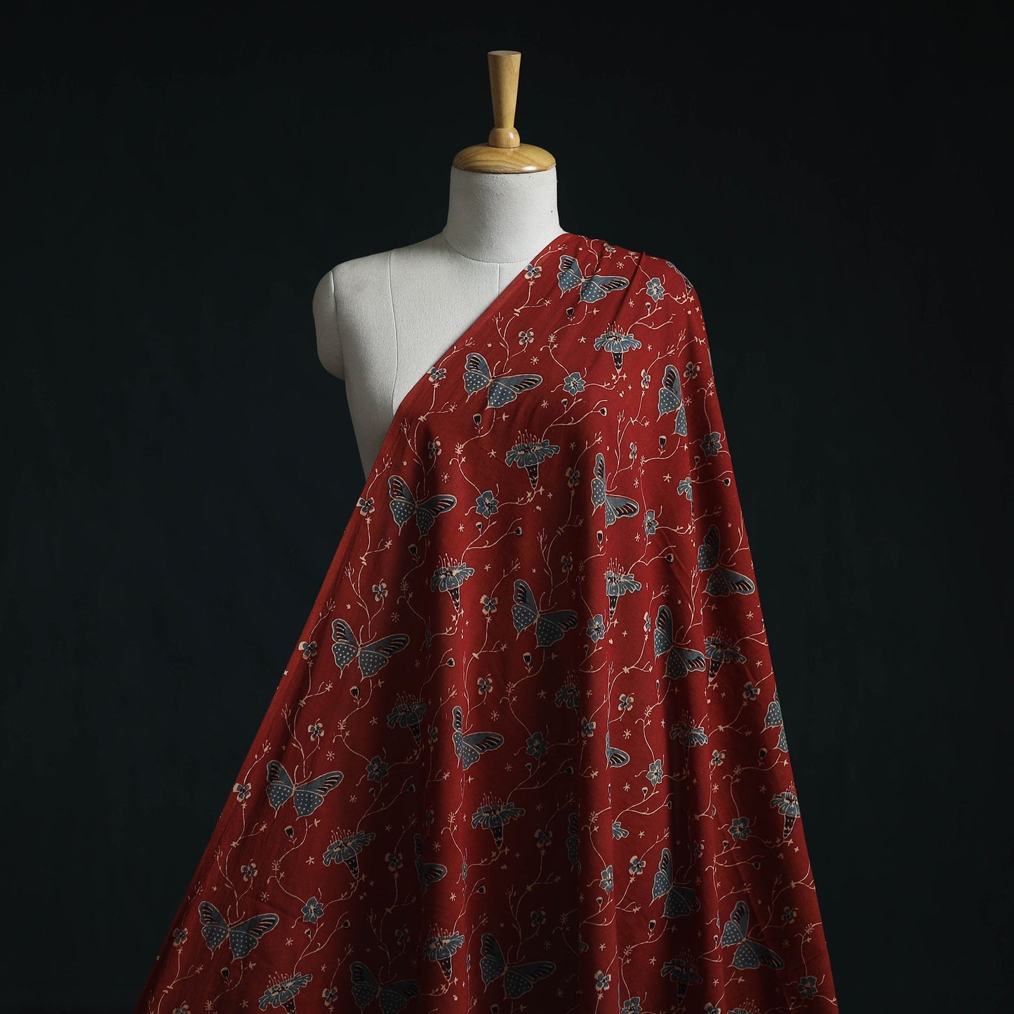 Natural dyed pure mul cotton hand block ajrakh print fabric