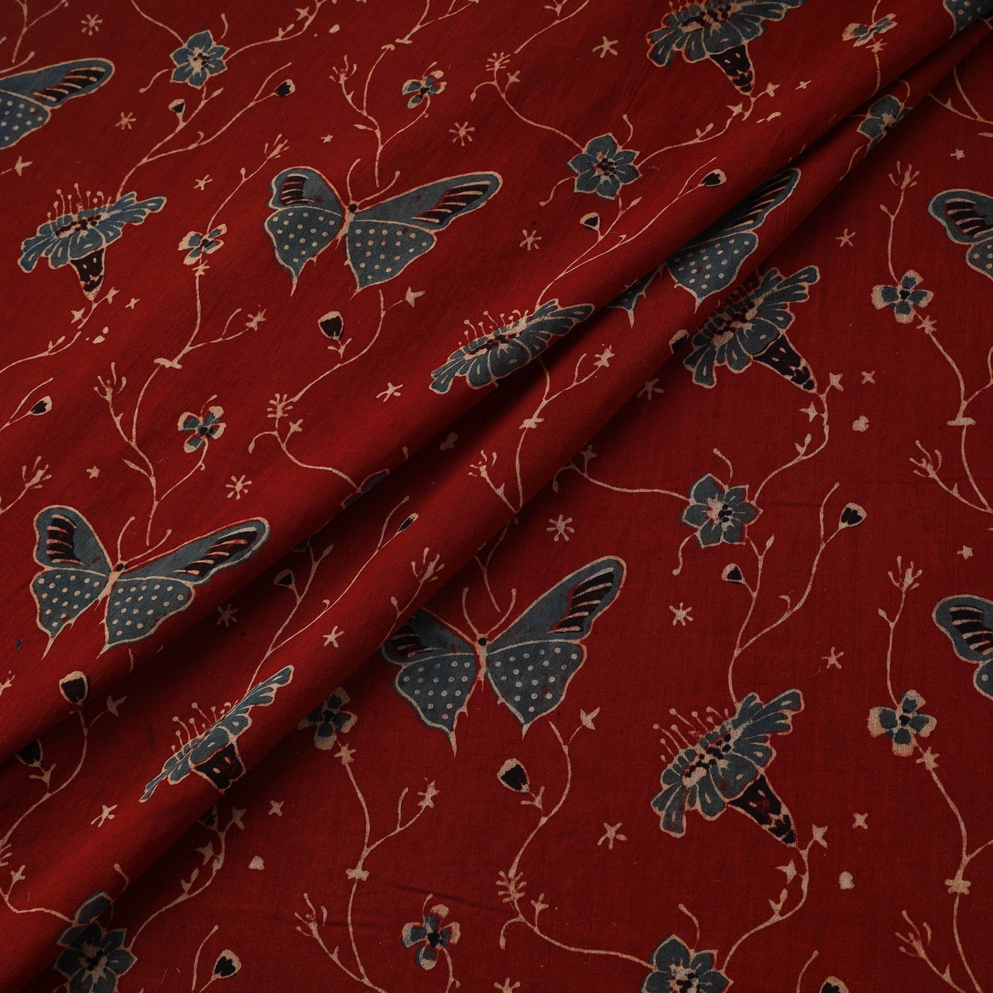 Natural dyed pure mul cotton hand block ajrakh print fabric