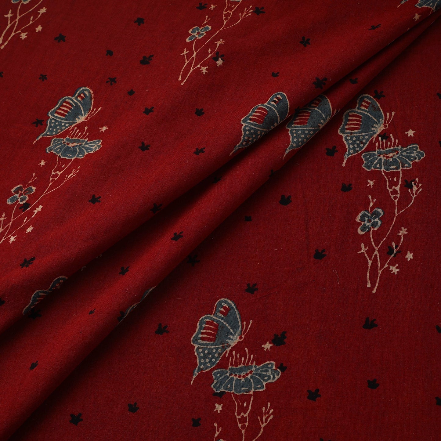 Red - natural dyed pure mul cotton hand block ajrakh print