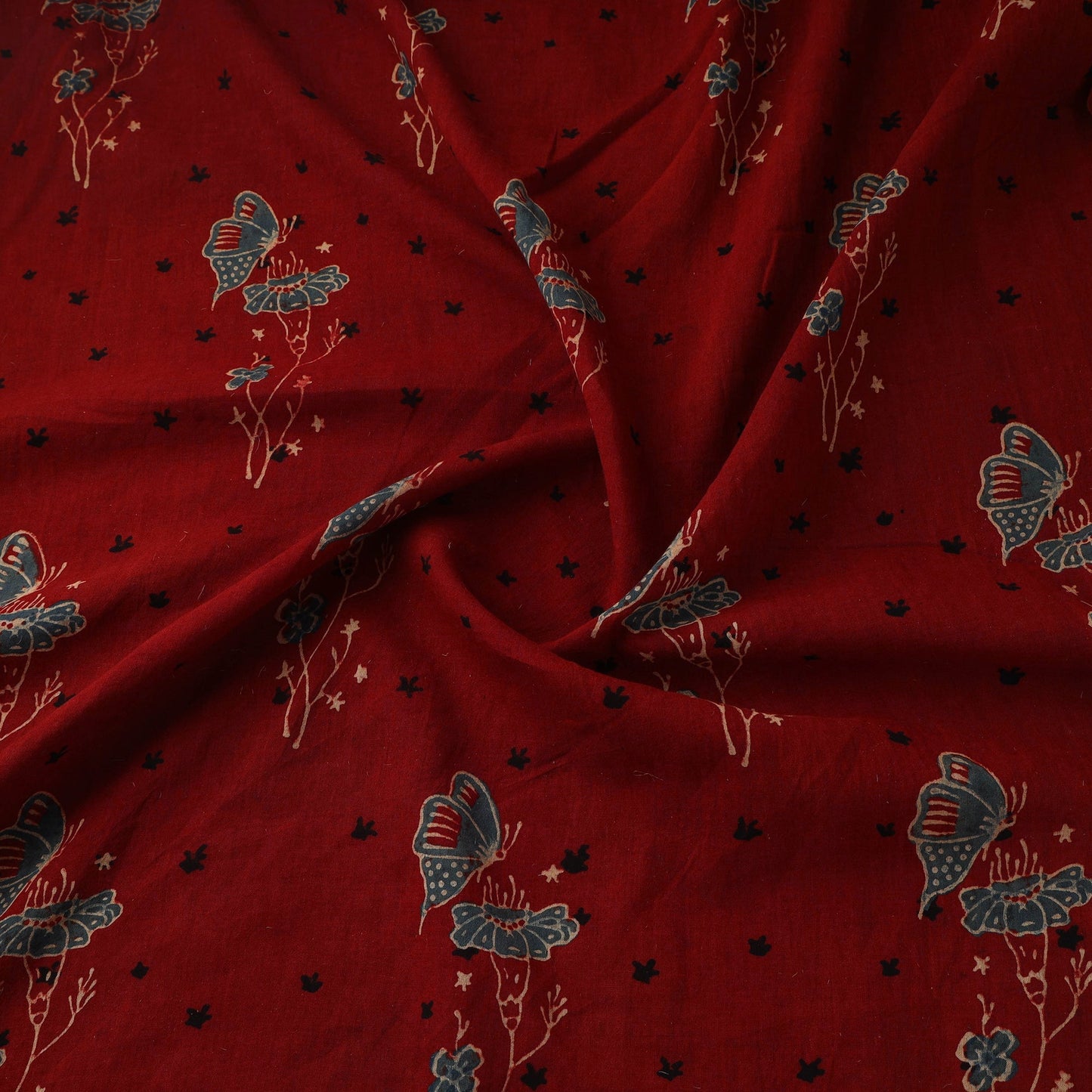 Red - natural dyed pure mul cotton hand block ajrakh print