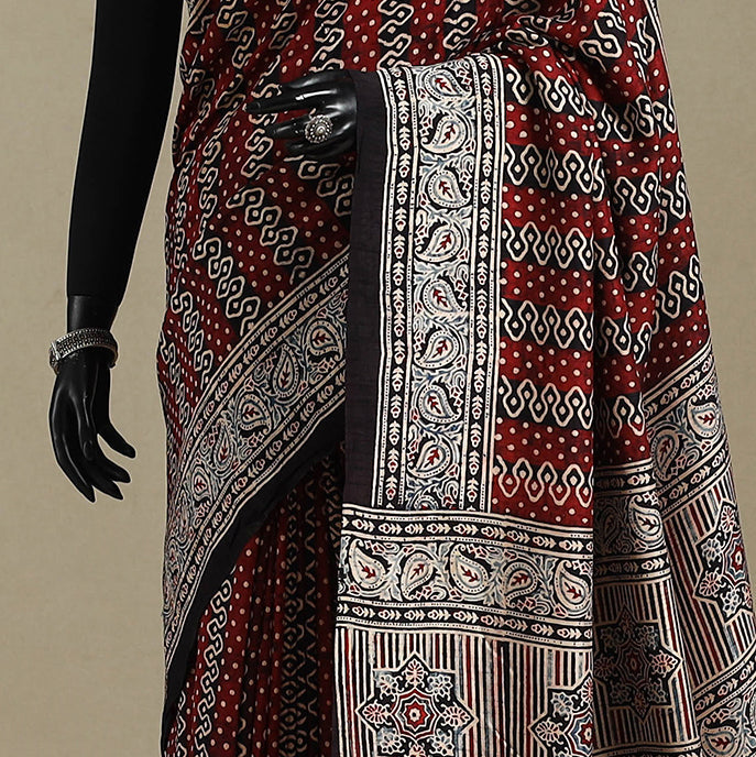 Red - natural dyed silk saree 02 - handcrafted