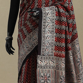 Red - natural dyed silk saree 02 - handcrafted