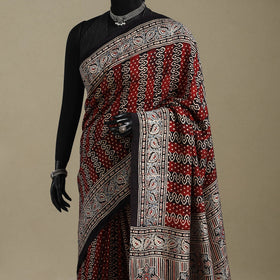 Red - natural dyed silk saree 02 - handcrafted