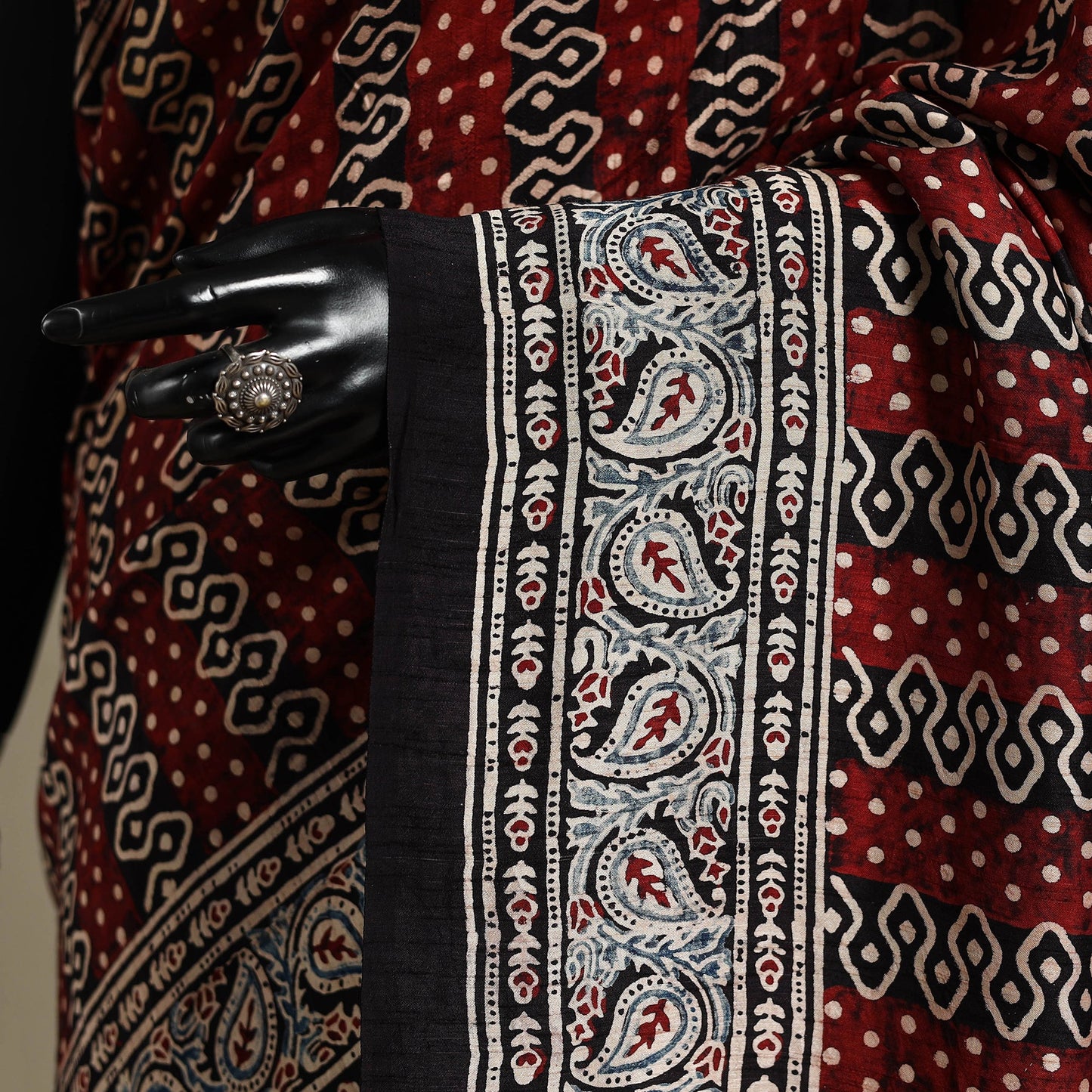 Red - natural dyed silk saree 02 - handcrafted