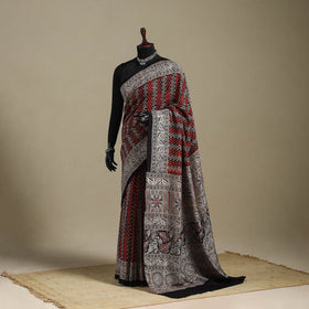 Red - natural dyed silk saree 02 - handcrafted