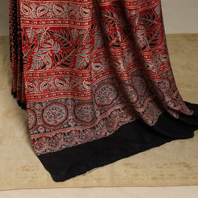 Red - natural dyed silk saree 04 - handcrafted