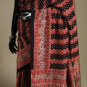 Red - natural dyed silk saree 04 - handcrafted