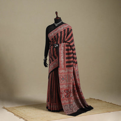 Red - natural dyed silk saree 04 - handcrafted