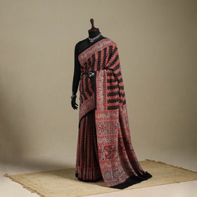 Red - natural dyed silk saree 04 - handcrafted