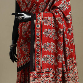 Red - natural dyed silk saree 08 - handcrafted