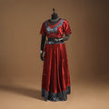 Red Navratri Garba Chaniya Choli Set in Mashru Silk with Ajrakh Patch