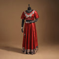 Red Navratri Garba Chaniya Choli Set in Mashru Silk with Ajrakh Patch