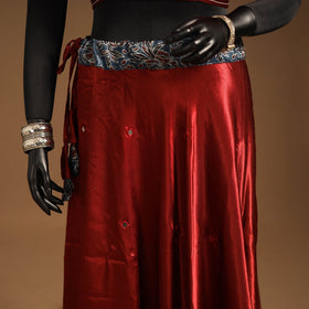 Red Navratri Garba Chaniya Choli Set in Mashru Silk with Ajrakh Patch