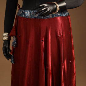 Red Navratri Garba Chaniya Choli Set in Mashru Silk with Ajrakh Patch