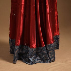 Red Navratri Garba Chaniya Choli Set in Mashru Silk with Ajrakh Patch