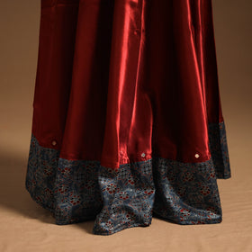 Red Navratri Garba Chaniya Choli Set in Mashru Silk with Ajrakh Patch