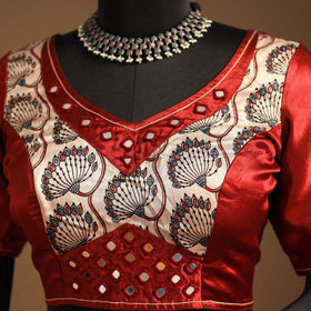 Red Navratri Garba Chaniya Choli Set in Mashru Silk with Ajrakh Patch