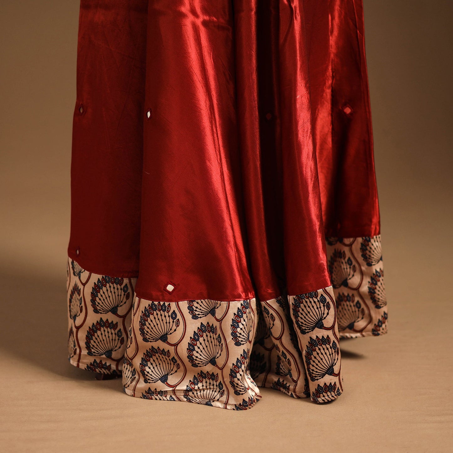 Red Navratri Garba Chaniya Choli Set in Mashru Silk with Ajrakh Patch