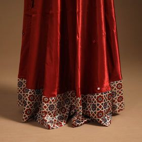 Red Navratri Garba Chaniya Choli Set in Mashru Silk with Ajrakh Patch