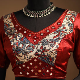 Red Navratri Garba Chaniya Choli Set in Mashru Silk with Ajrakh Patch