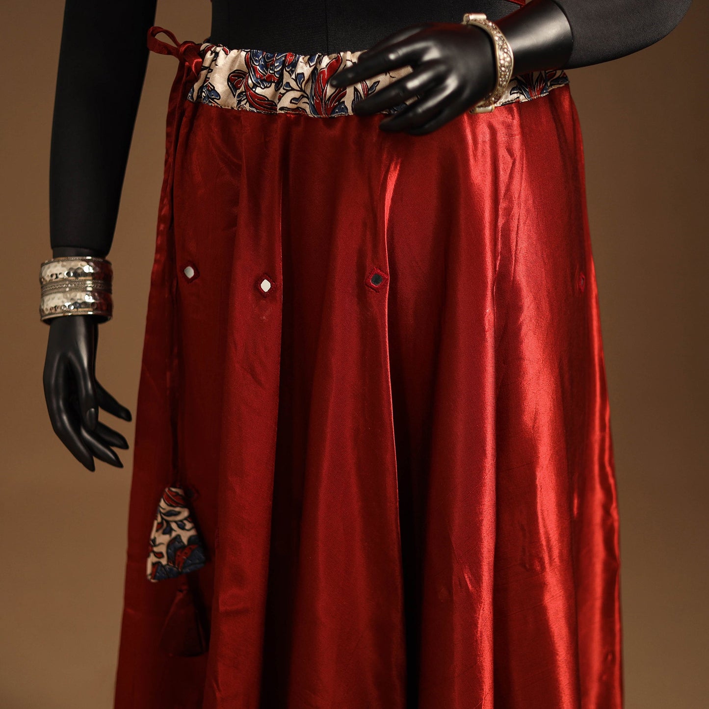 Red Navratri Garba Chaniya Choli Set in Mashru Silk with Ajrakh Patch