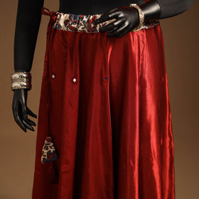 Red Navratri Garba Chaniya Choli Set in Mashru Silk with Ajrakh Patch