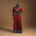 Red Navratri Garba Chaniya Choli Set in Mashru Silk with Ajrakh Patch