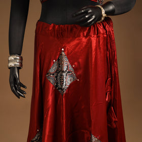 Red Navratri Garba Chaniya Choli Set in Mashru Silk with Ajrakh Patch