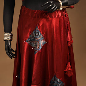 Red Navratri Garba Chaniya Choli Set in Mashru Silk with Ajrakh Patch