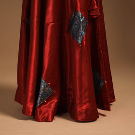 Red Navratri Garba Chaniya Choli Set in Mashru Silk with Ajrakh Patch