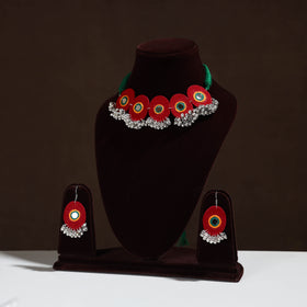  Fabart German Silver Mirror Work Choker Necklace Set