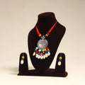 Navratri Special! Red German Silver Shell & Thread Beads Necklace Set
