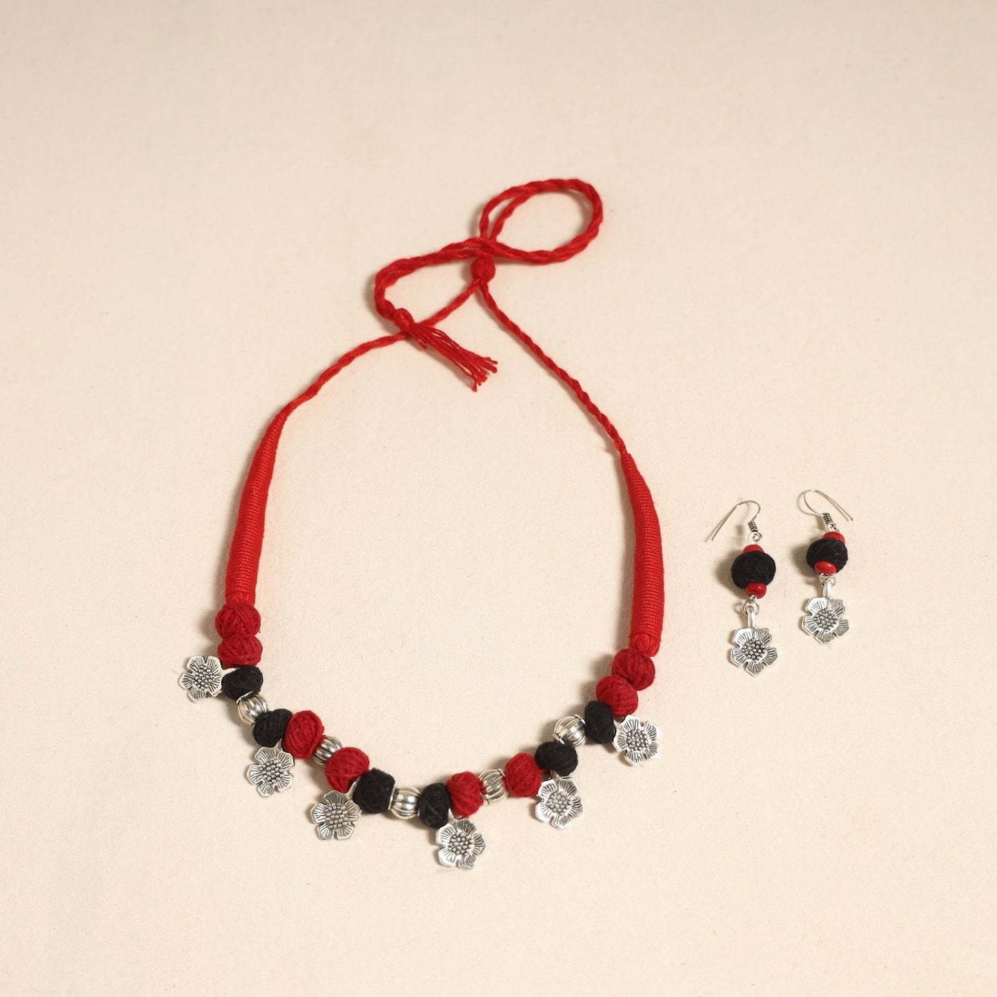 Red - navratri special! German silver thread beads necklace