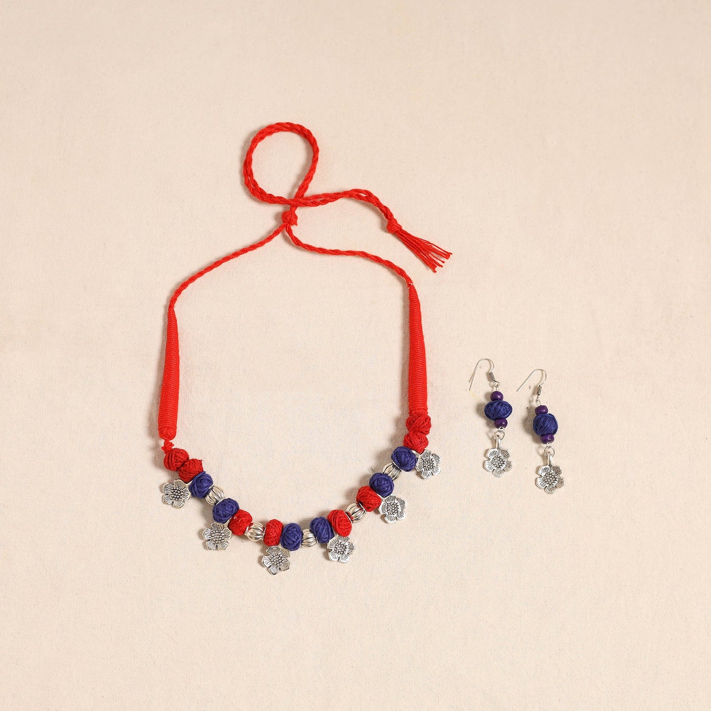 Red - navratri special! German silver thread beads necklace