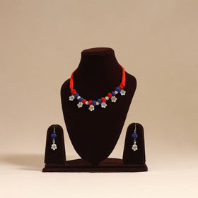 Red - navratri special! German silver thread beads necklace