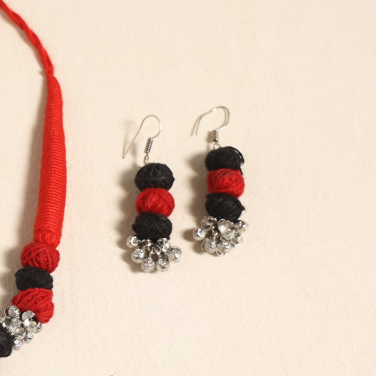 Navratri Special! Red German Silver Thread Beads Necklace Set