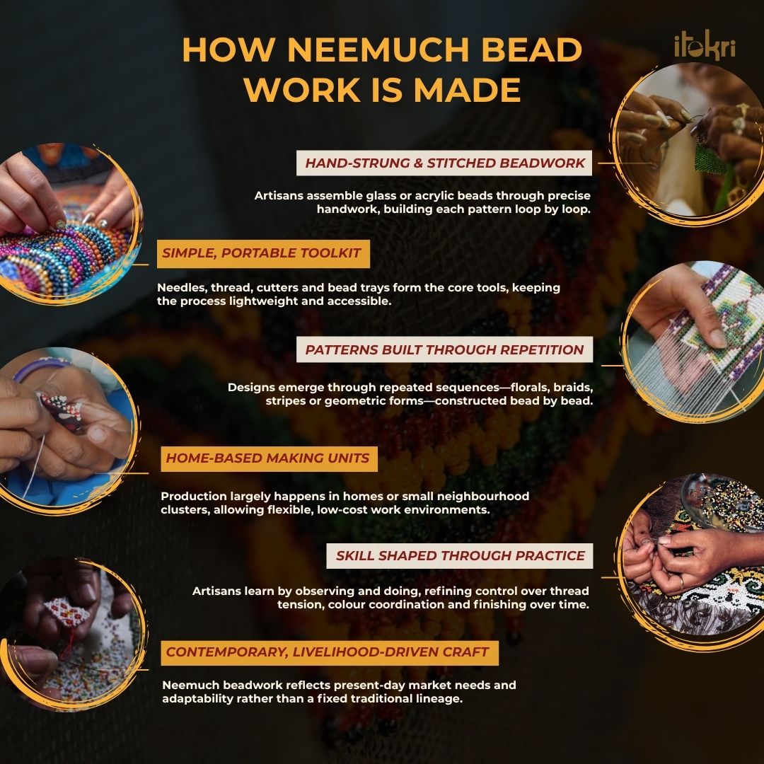 Red - neemuch handmade beadwork necklace set by pushpa